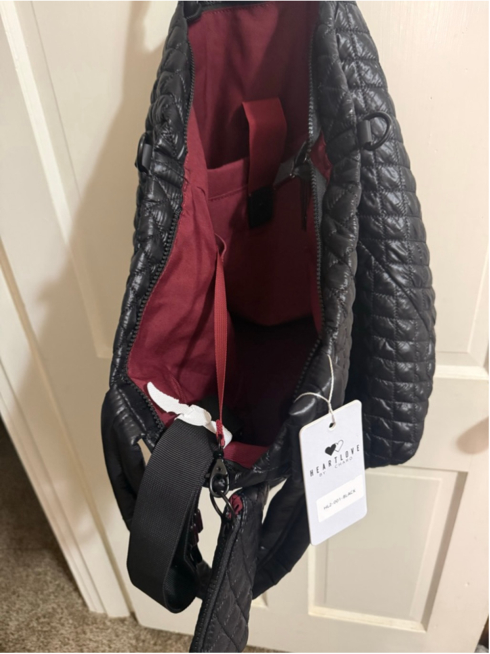 HeartLove by Charo Black Quilted Tote Bag w/Coin Pouch and Crossbody Strap NWT - Picture 6 of 11